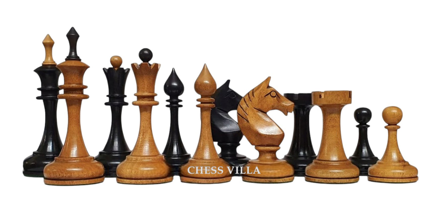 Soviet USSR 1970 Reproduced 4" Chess Pieces Only Set- Weighted Distressed and Ebonised Boxwood