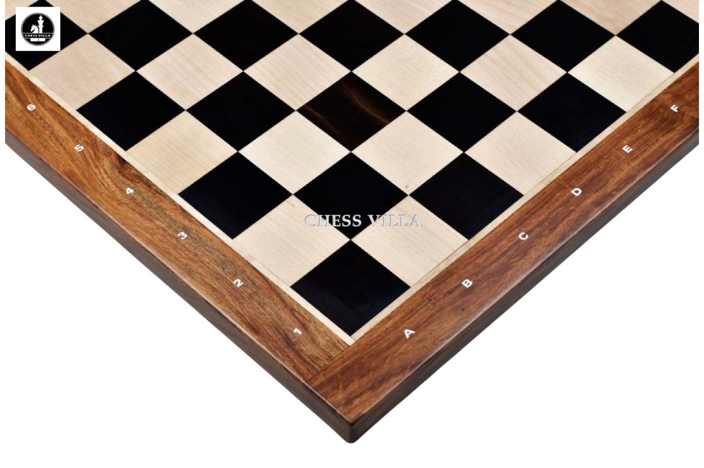 21" Grandmaster Series Ebony Wood Chess Board - Ebony Wood & Maple Wood With Golden Rosewood Border- 60 mm Square- Algebraic Notations