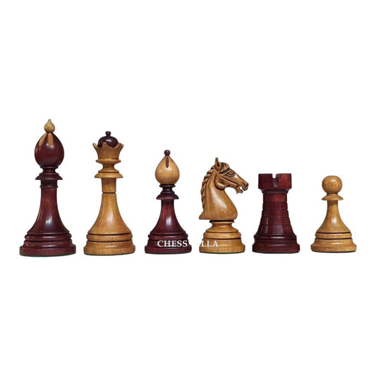 Reproduction 1951-1954 "ČESKÁ KLUBOVKA" Fide Tournament Czech 4" Chess Pieces- Weighted Mahogany Stained & Distressed Boxwood