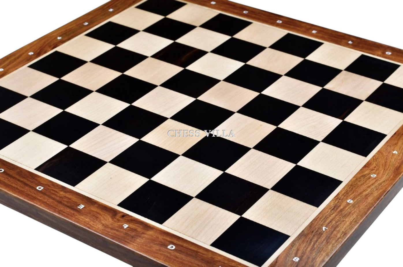 21" Grandmaster Series Ebony Wood Chess Board - Ebony Wood & Maple Wood With Golden Rosewood Border- 60 mm Square- Algebraic Notations