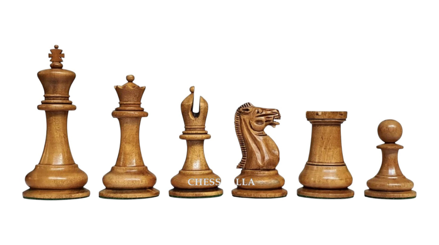 1849 Jaques Reproduction Staunton Chess Pieces Only set - Weighted Mahogany Stained & Distressed Boxwood- 3.75" King