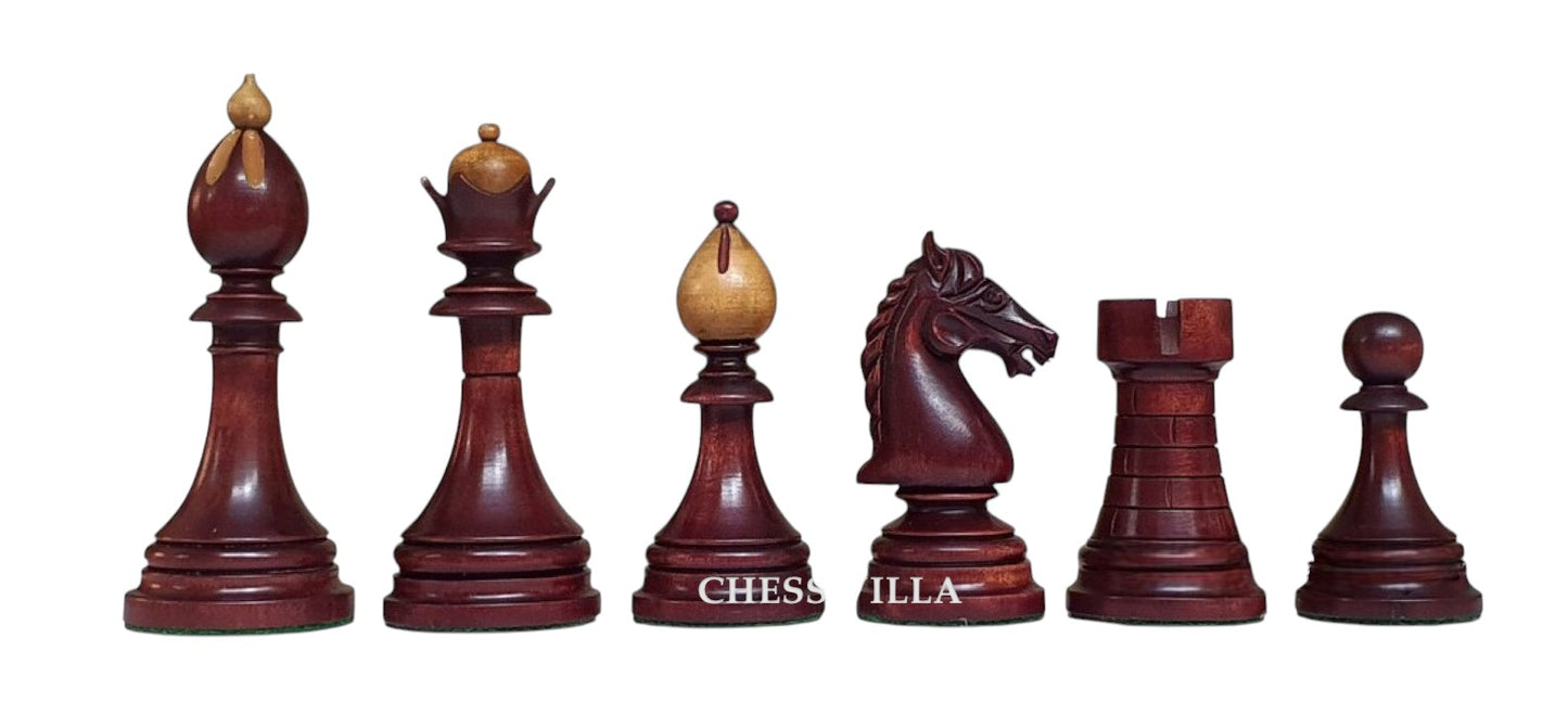 Reproduction 1951-1954 "ČESKÁ KLUBOVKA" Fide Tournament Czech 4" Chess Pieces- Weighted Mahogany Stained & Distressed Boxwood
