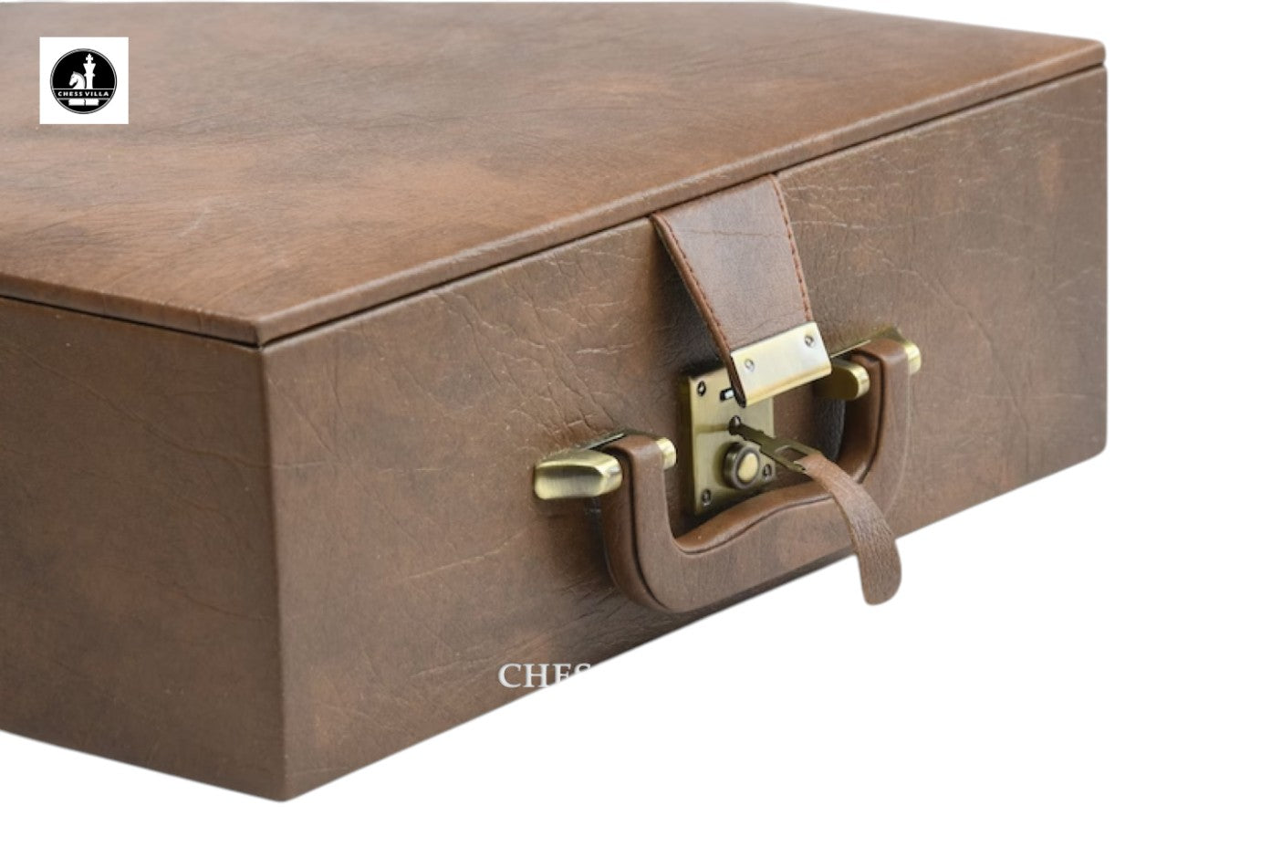 Tan Brown Leatherette Storage Box for Chess Pieces only- 4.1" to 4.6" chessmen - Coffer Style Box