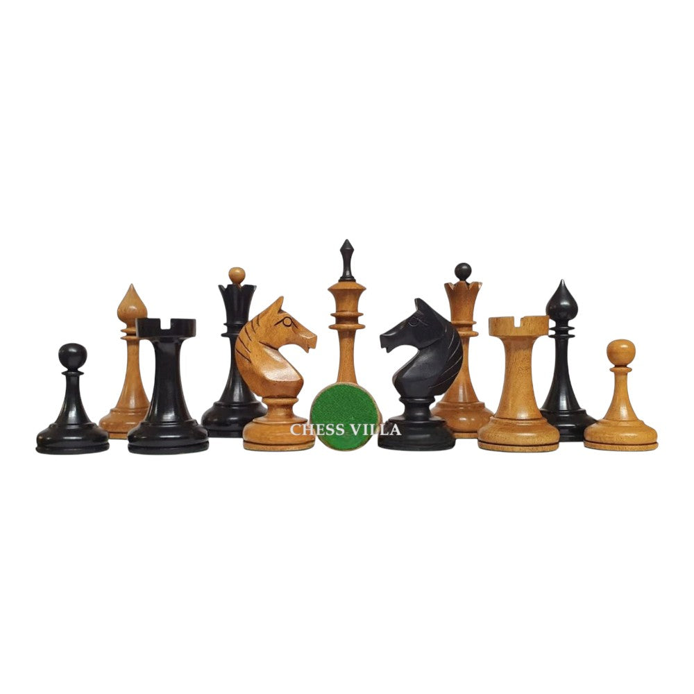 Soviet USSR 1970 Reproduced 4" Chess Pieces Only Set- Weighted Distressed and Ebonised Boxwood