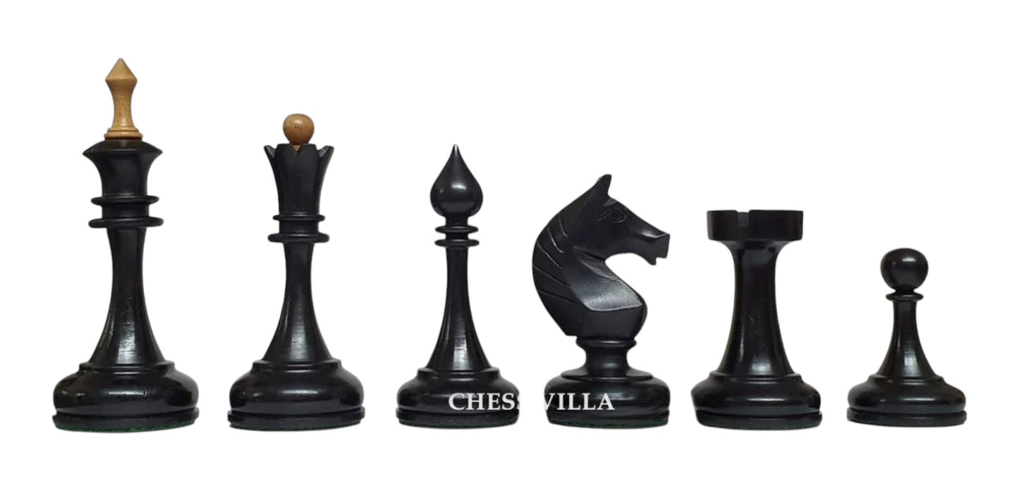 Soviet USSR 1970 Reproduced 4" Chess Pieces Only Set- Weighted Distressed and Ebonised Boxwood