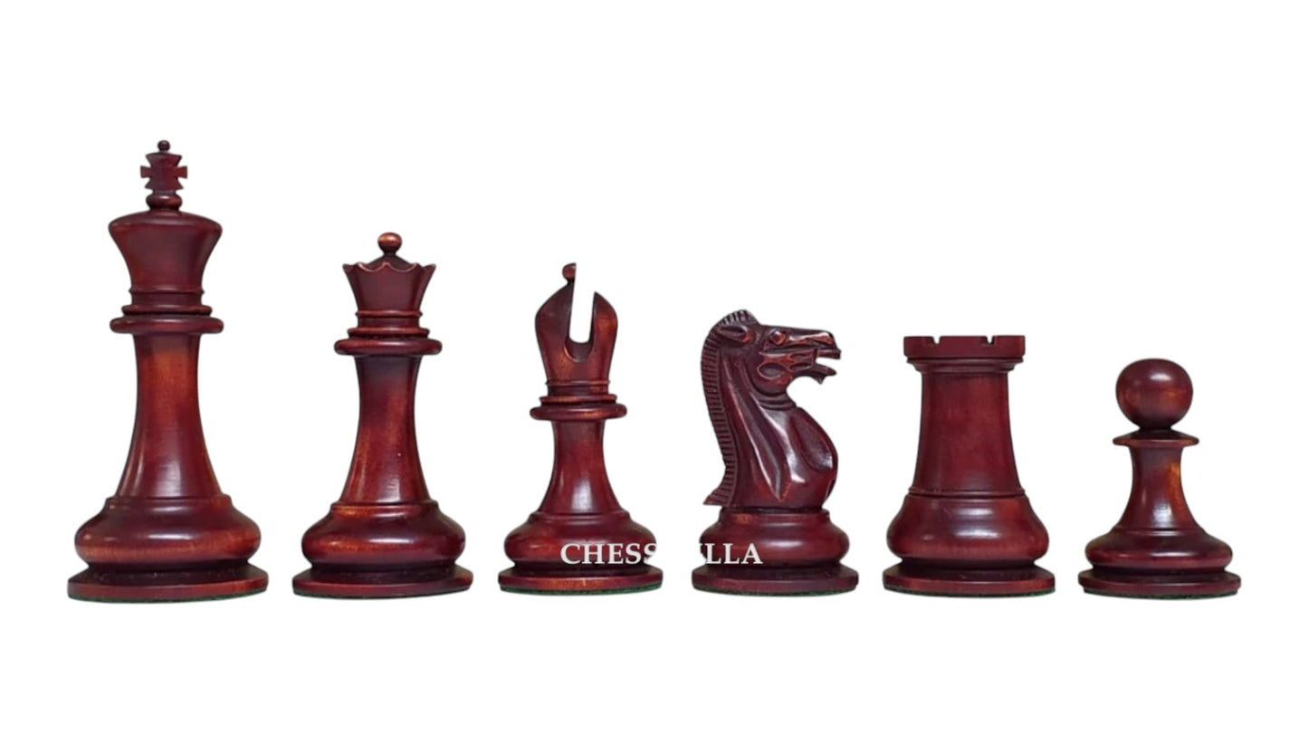 1849 Jaques Reproduction Staunton Chess Pieces Only set - Weighted Mahogany Stained & Distressed Boxwood- 3.75" King