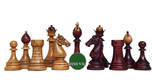 Reproduction 1951-1954 "ČESKÁ KLUBOVKA" Fide Tournament Czech 4" Chess Pieces- Weighted Mahogany Stained & Distressed Boxwood
