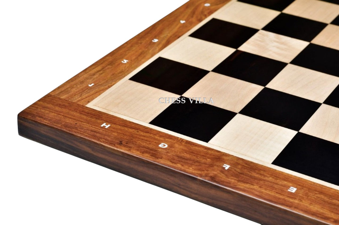 21" Grandmaster Series Ebony Wood Chess Board - Ebony Wood & Maple Wood With Golden Rosewood Border- 60 mm Square- Algebraic Notations