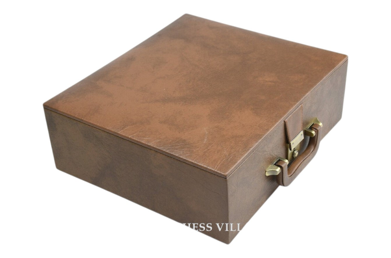 Tan Brown Leatherette Storage Box for Chess Pieces only- 4.1" to 4.6" chessmen - Coffer Style Box