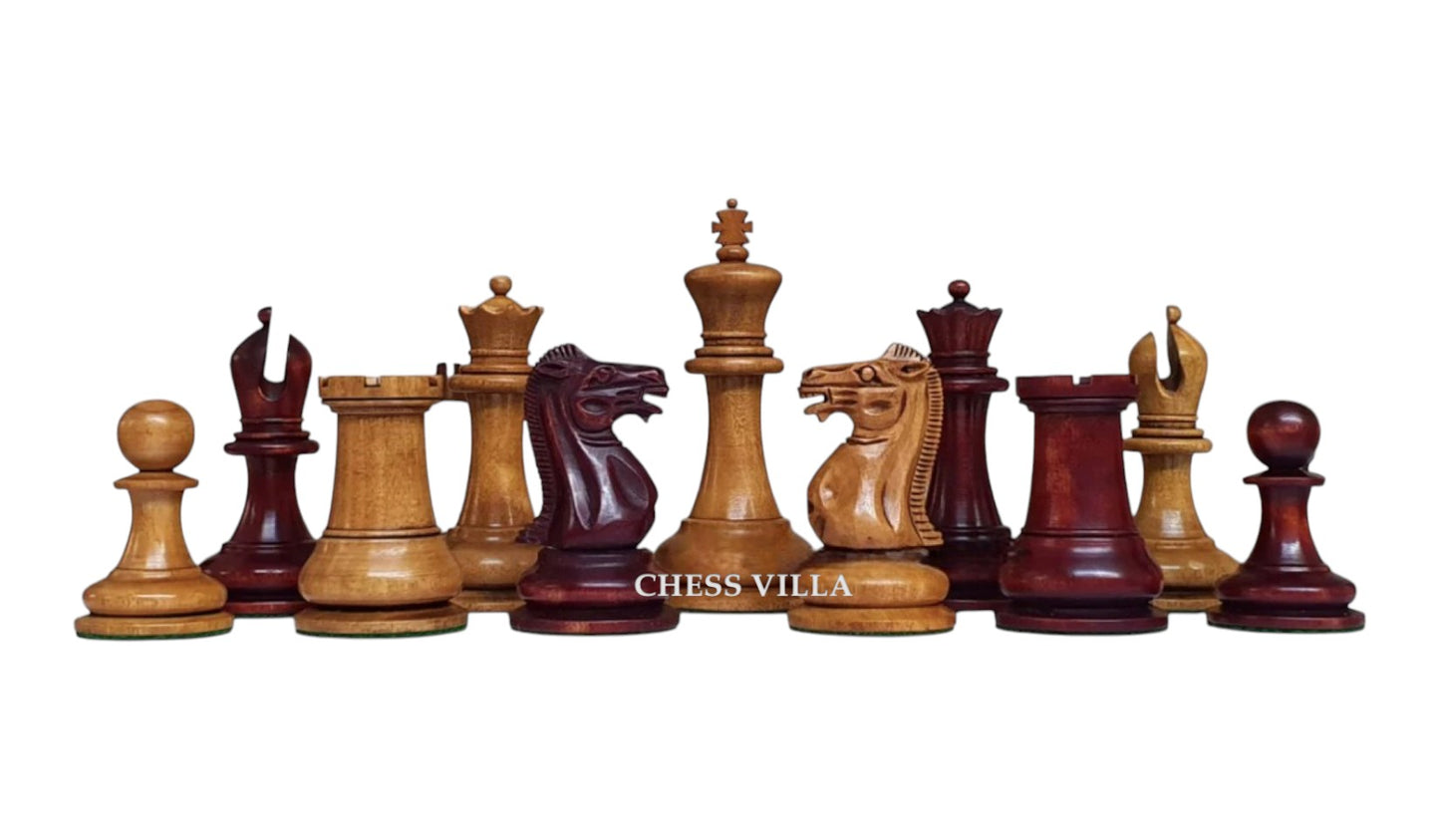 1849 Jaques Reproduction Staunton Chess Pieces Only set - Weighted Mahogany Stained & Distressed Boxwood- 3.75" King