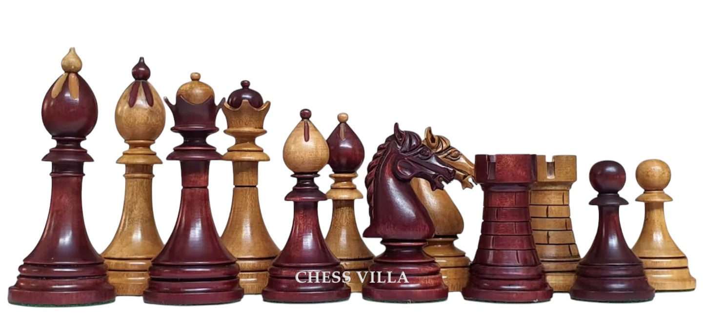 Reproduction 1951-1954 "ČESKÁ KLUBOVKA" Fide Tournament Czech 4" Chess Pieces- Weighted Mahogany Stained & Distressed Boxwood