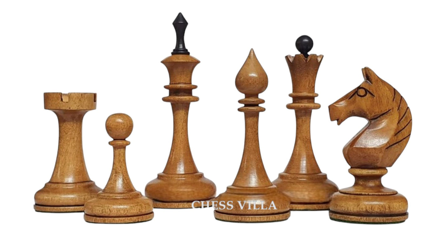 Soviet USSR 1970 Reproduced 4" Chess Pieces Only Set- Weighted Distressed and Ebonised Boxwood