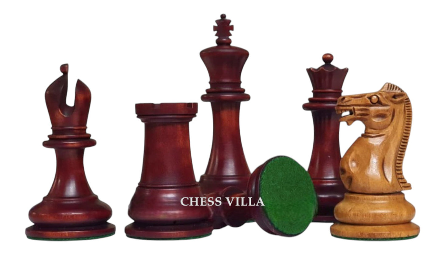 1849 Jaques Reproduction Staunton Chess Pieces Only set - Weighted Mahogany Stained & Distressed Boxwood- 3.75" King