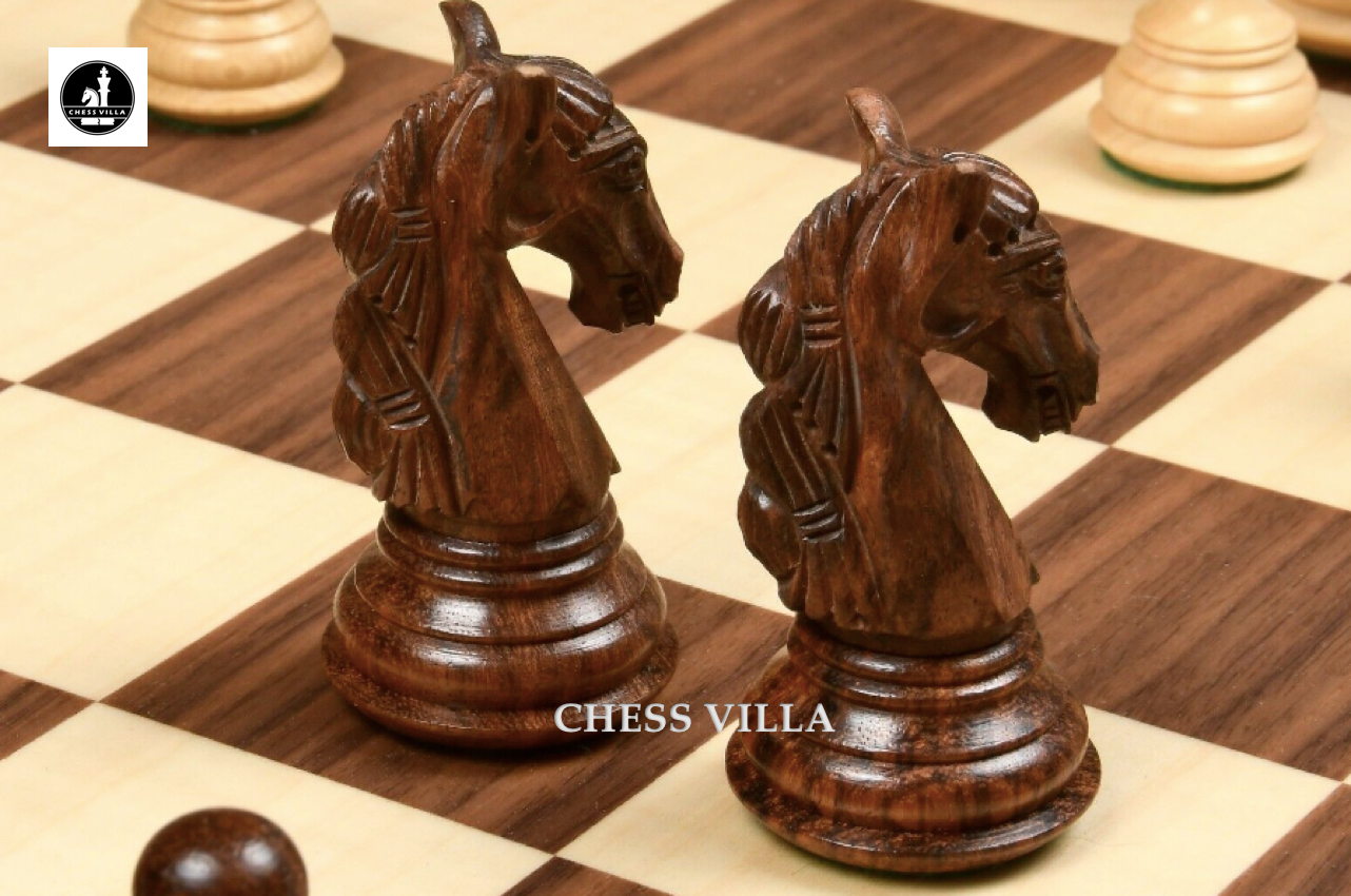 3.8" Columbian Knight Luxury Staunton Chess Pieces Only- Weighted Golden Rosewood