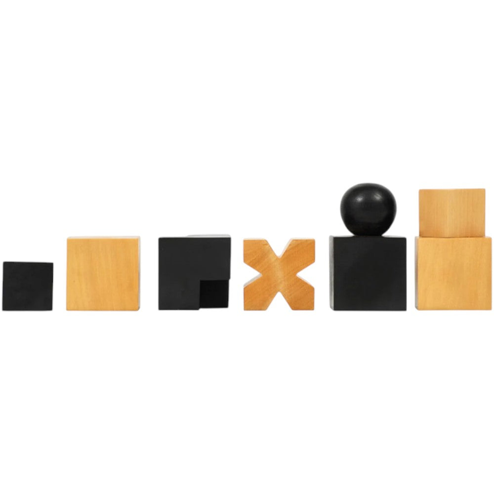 1924 Bauhaus Reproduced Geometrical Abstract Chessmen In Ebonised Boxwood