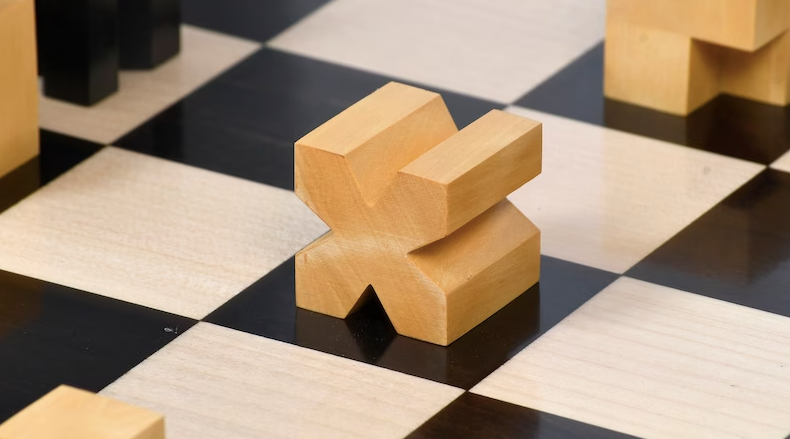 1924 Bauhaus Reproduced Geometrical Abstract Chessmen In Ebonised Boxwood