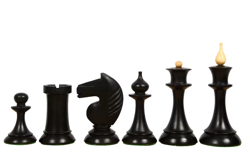 1950s Soviet Latvian Reproduced Chess Pieces Only Set - Weighted Ebonised Boxwood & Boxwood