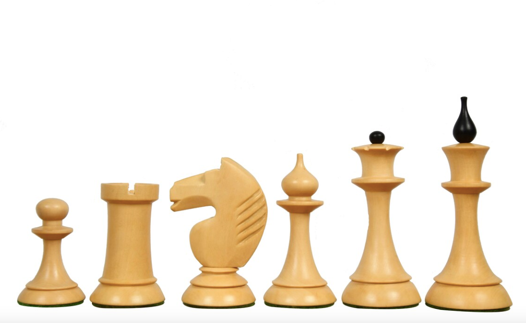 1950s Soviet Latvian Reproduced Chess Pieces Only Set - Weighted Ebonised Boxwood & Boxwood