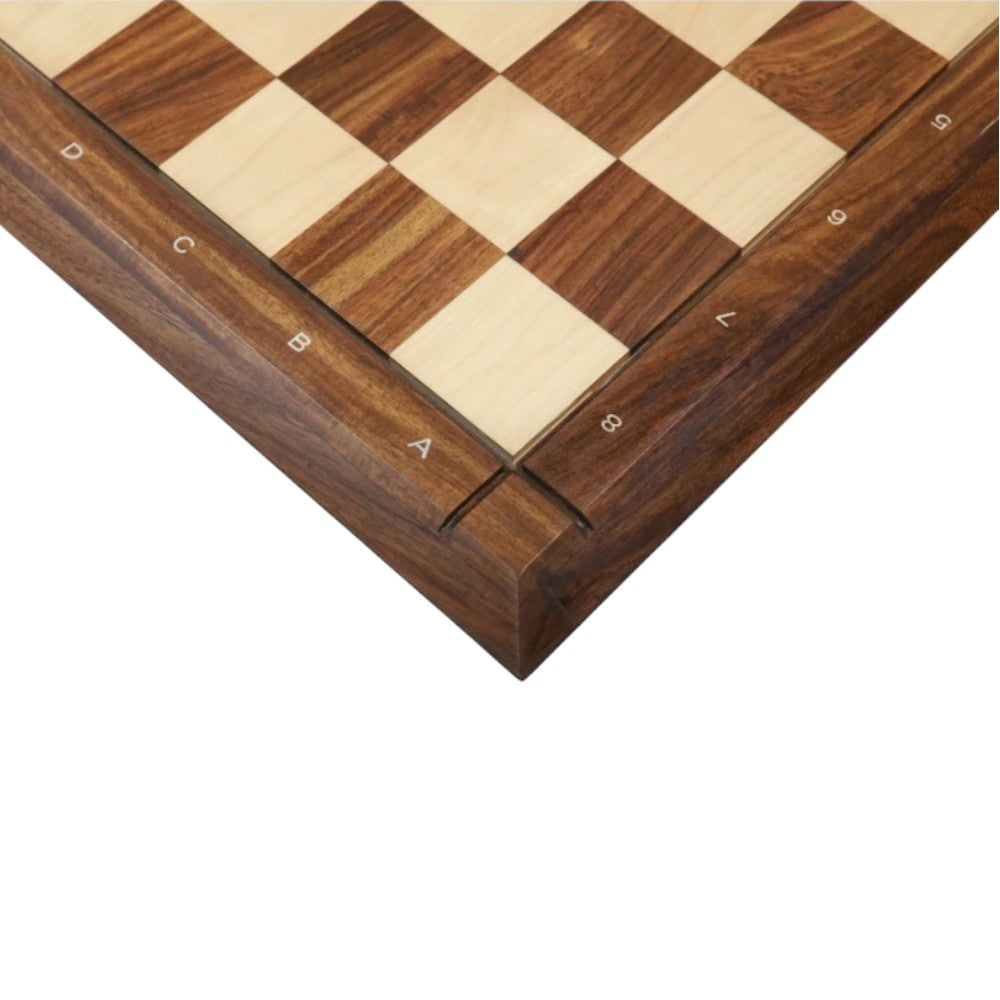21" Drueke Style Wooden Handmade Tournament Chess Board in Golden Rosewood & Maple Wood with Notations - Matt Finish