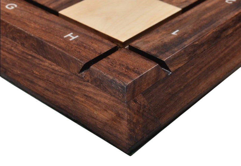 21" Drueke Style Wooden Handmade Tournament Chess Board in Golden Rosewood & Maple Wood with Notations - Matt Finish