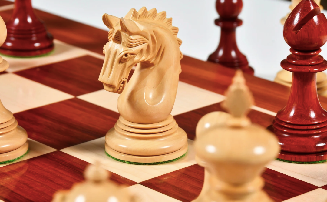 4.2" Luxury Patton Staunton Chess Pieces Only Set- Weighted Bud Rosewood and Boxwood