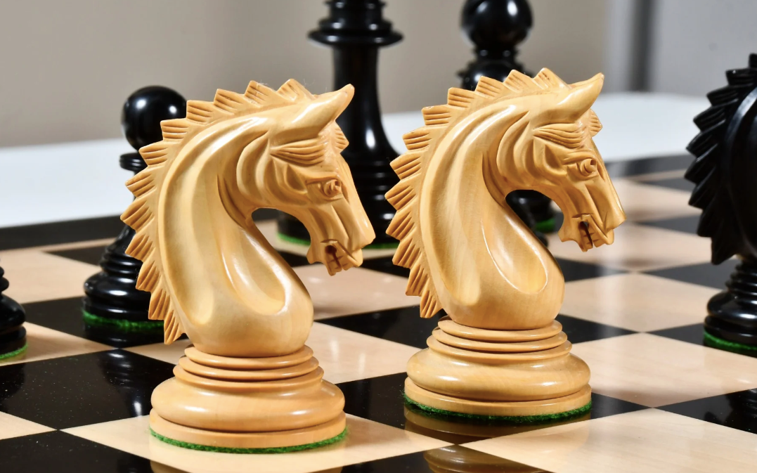 4.2" Luxury Patton Staunton Chess Pieces Only Set- Weighted Ebony wood and Boxwood