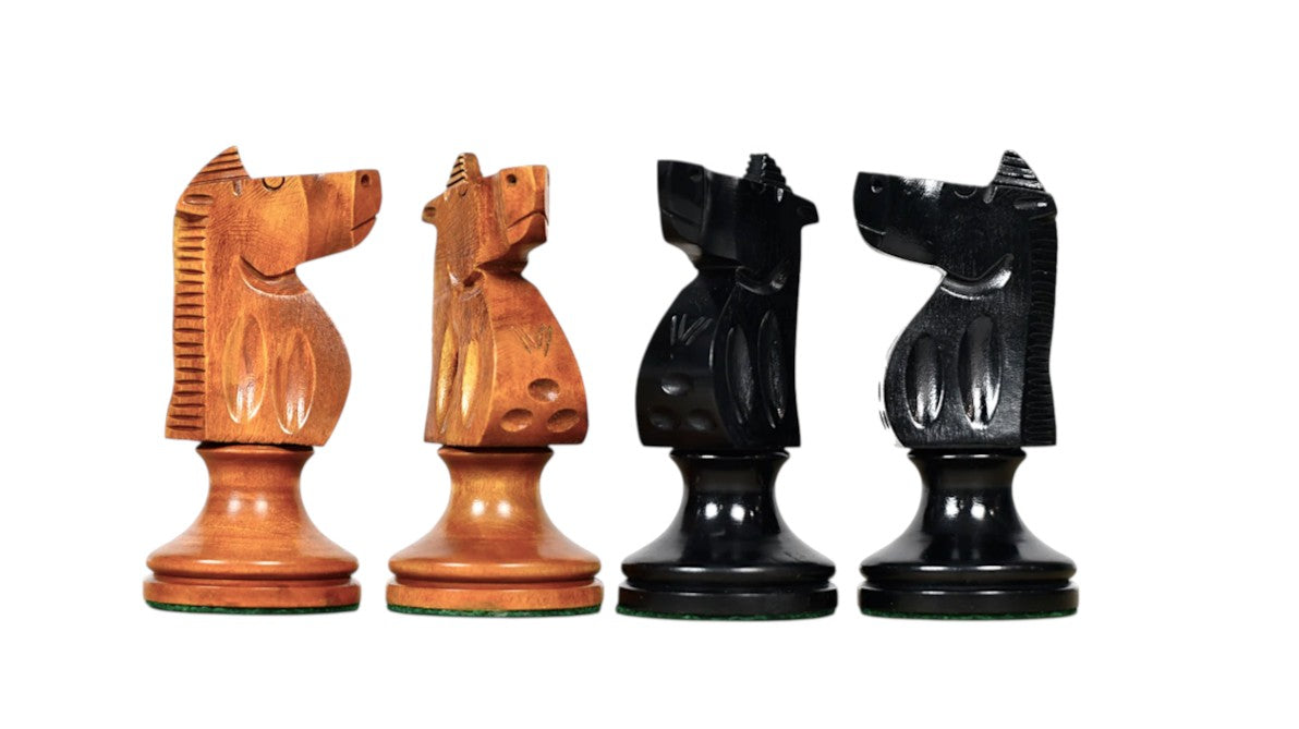 The 1973 Philippines Repro International Tournament Chess Pieces- 4.2" King- Weighted Ebonised & Distressed Antique