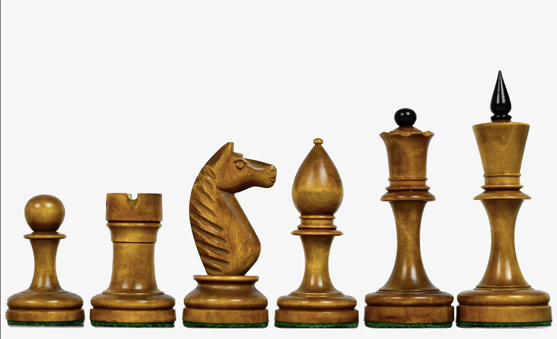 The Averbakh 1949 Moscow Chess Championship Repro Chess Pieces- Weighted Ebonized & Antiqued Boxwood- 4.2" King