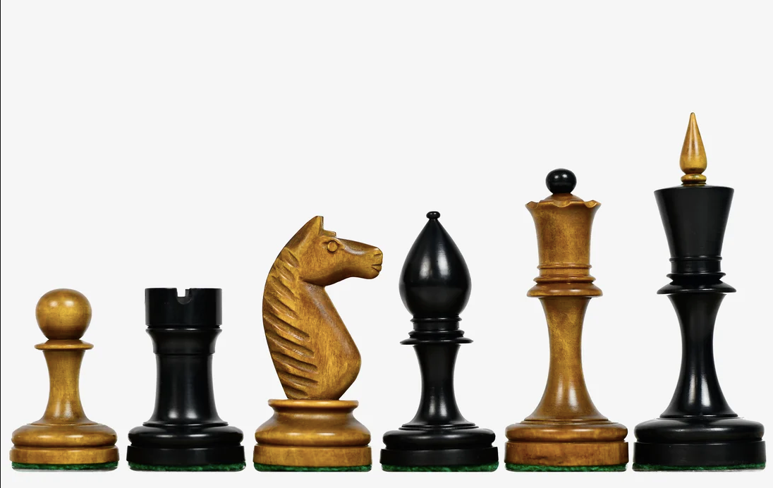 The Averbakh 1949 Moscow Chess Championship Repro Chess Pieces- Weighted Ebonized & Antiqued Boxwood- 4.2" King