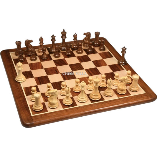 Combo of 4″ Professional Club Staunton Chess Set- Pieces in Golden Rosewood with 21" Golden Rosewood Chessboard