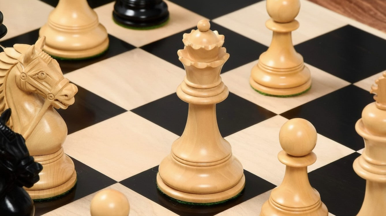 The Chesterfield Series Luxury Chess Pieces - 4.2" King- Triple Weighted Ebony Wood
