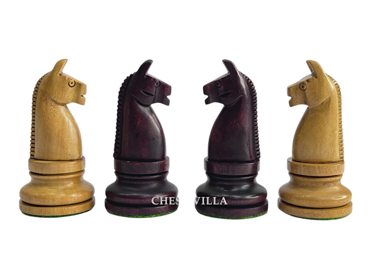 1900s' American Chess Company Reproduction Chess Set - Chess Pieces Only - Weighted Mahogany Stained & Distressed Antique Boxwood- 3.8" King