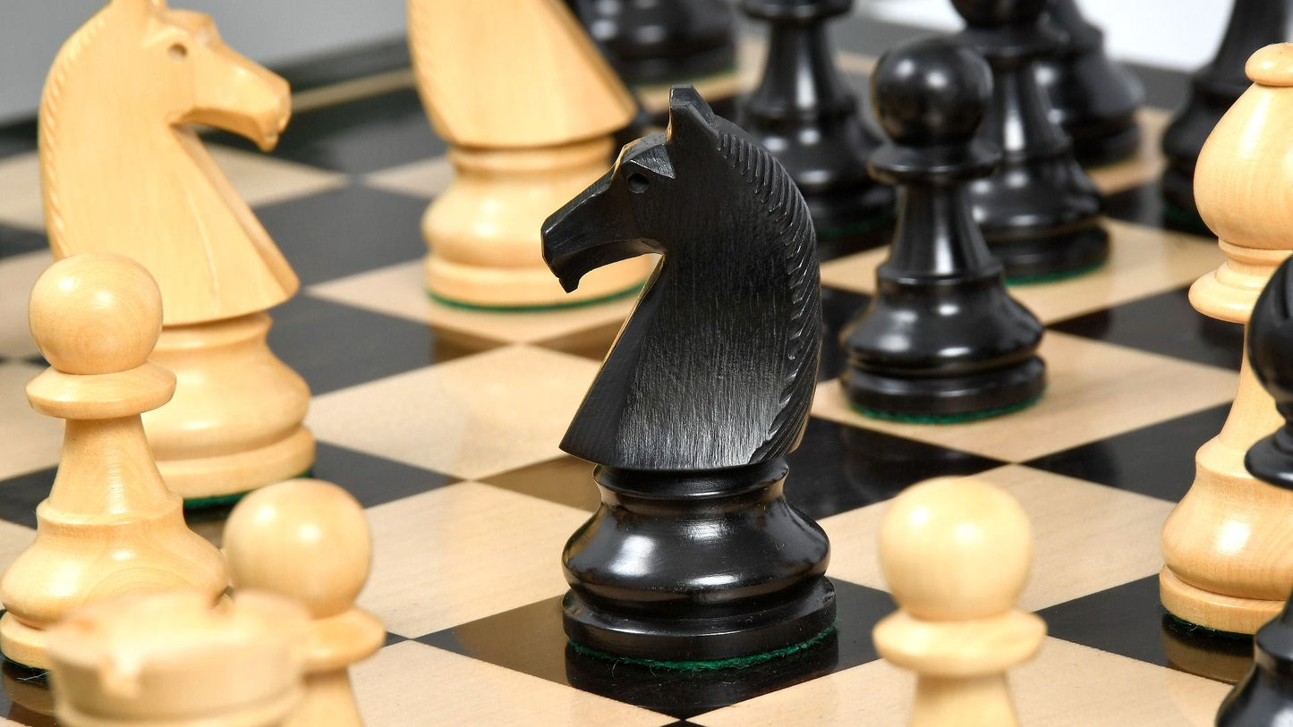 90s Reproduced 3.6" French Chavet Championship Tournament Chess Pieces Only Set-Weighted Ebonised Boxwood