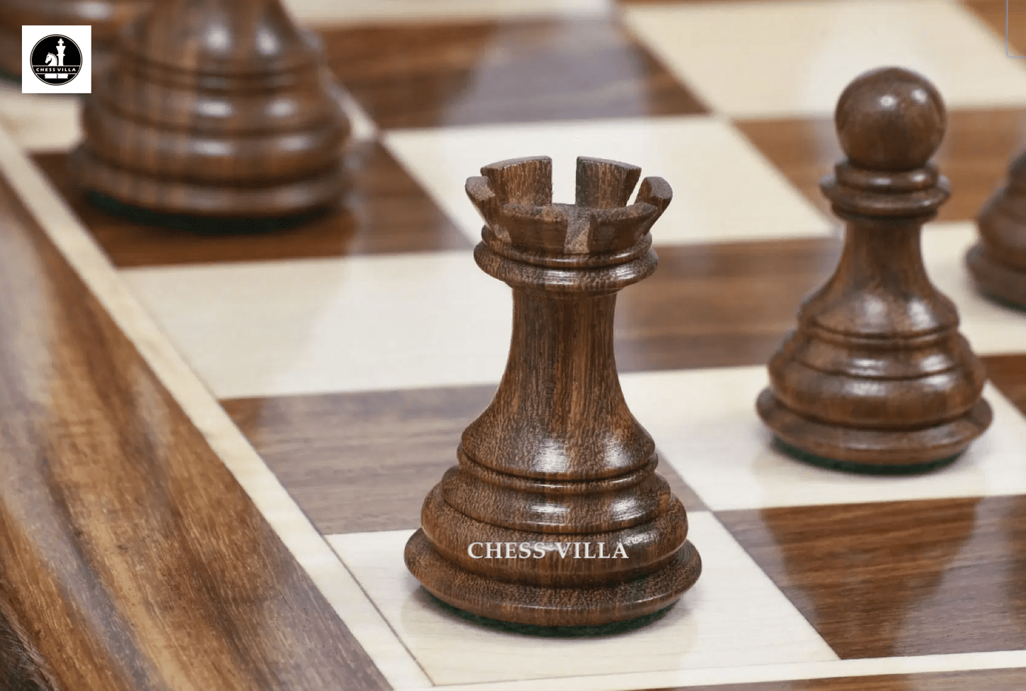 Combo of 3.8″ Columbian Knight Luxury Chess Set- Pieces in Golden Rosewood with 21" Golden Rosewood Chessboard - Chess Villa