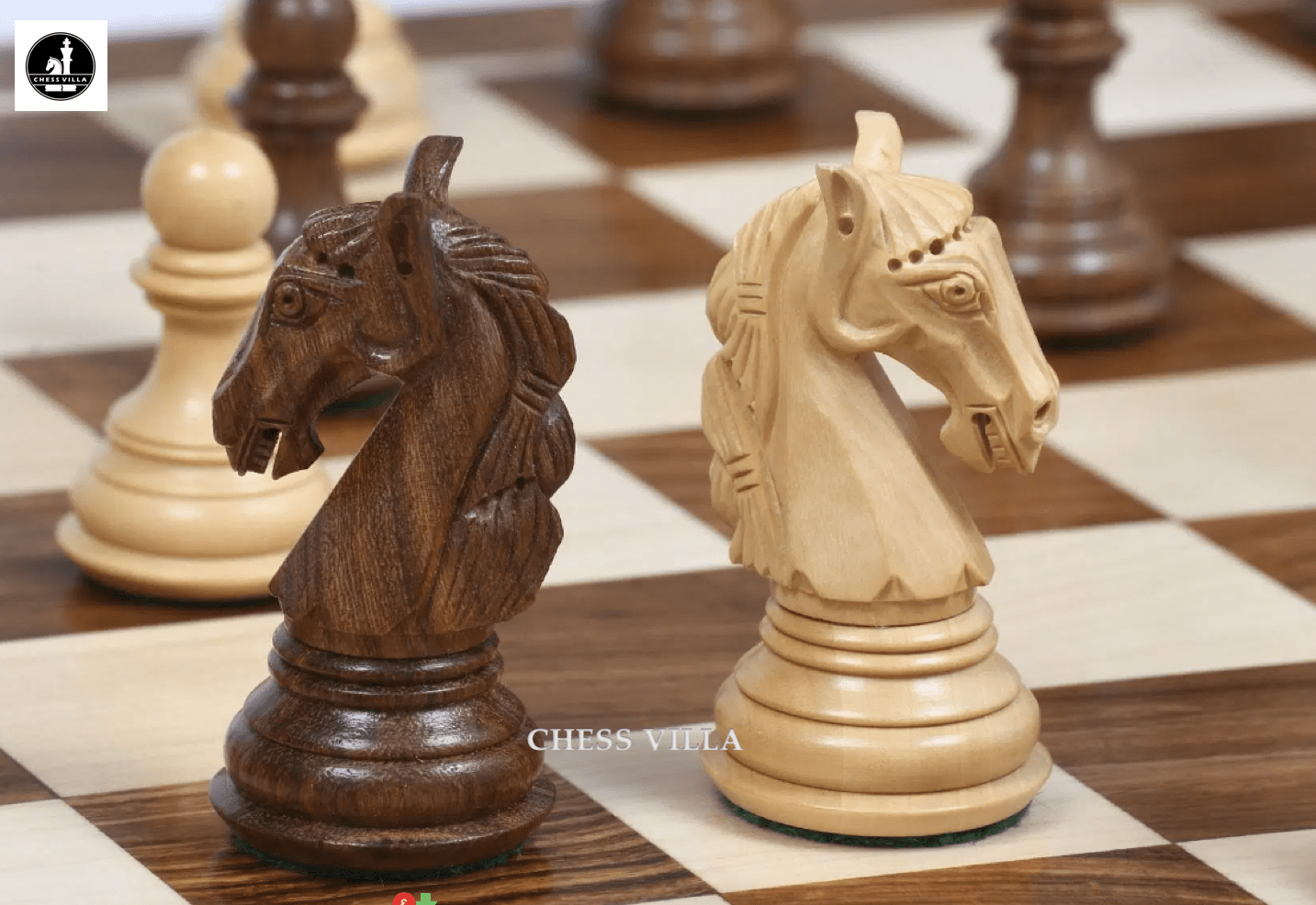 Combo of 3.8″ Columbian Knight Luxury Chess Set- Pieces in Golden Rosewood with 21" Golden Rosewood Chessboard - Chess Villa