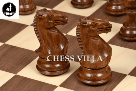 Combo of 4″ Professional Club Staunton Chess Set- Pieces in Golden Rosewood with 21" Golden Rosewood Chessboard - Chess Villa