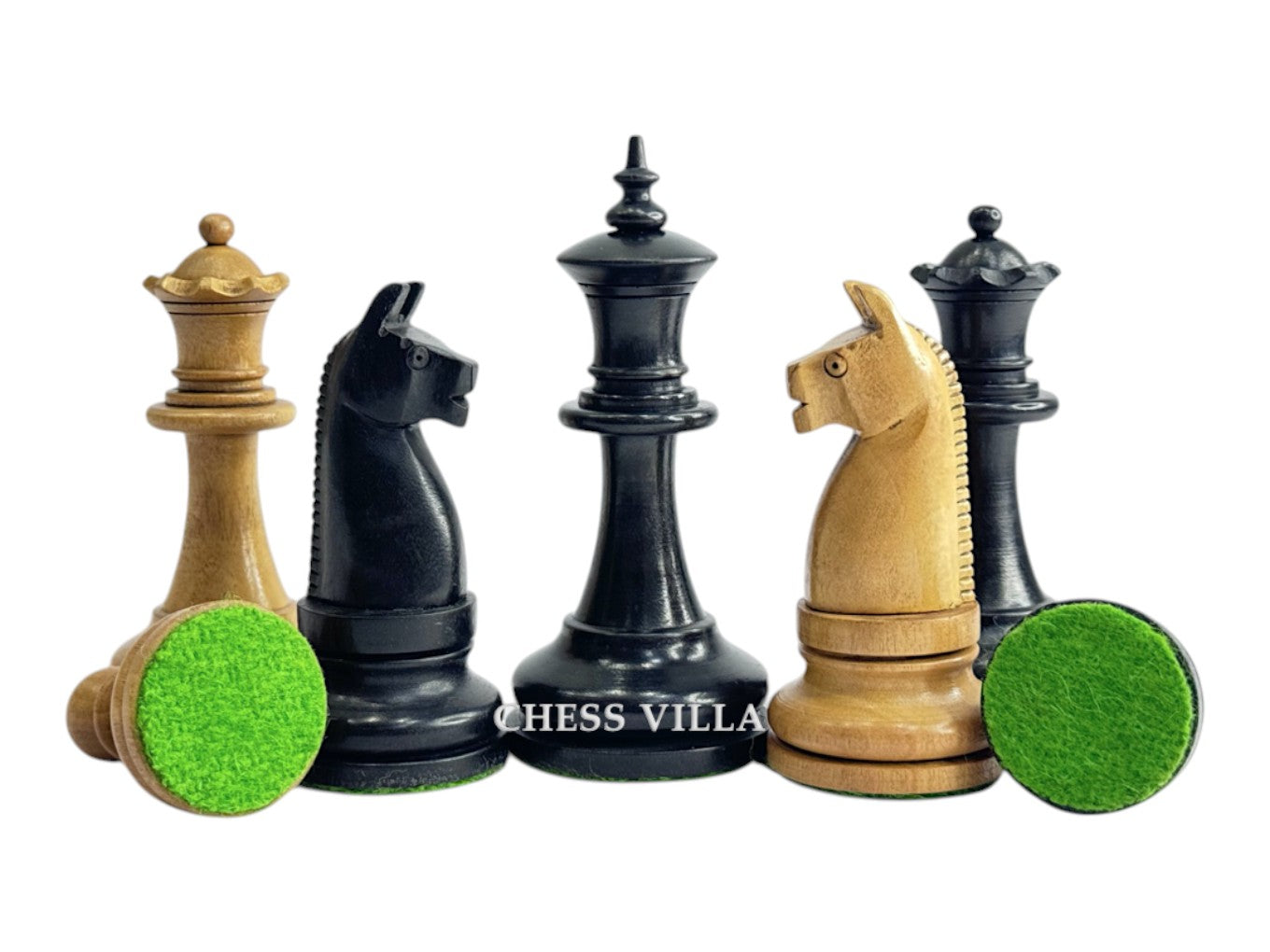 1900s' American Chess Company Reproduction Chess Set - Chess Pieces Only - Weighted Distressed Antiqued & Ebonised Boxwood- 3.8" King