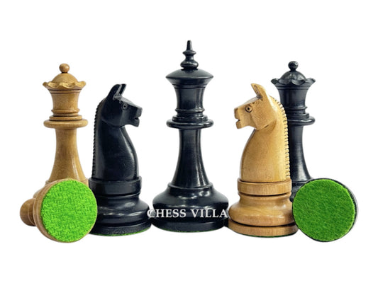 1900s' American Chess Company Reproduction Chess Set - Chess Pieces Only - Weighted Distressed Antiqued & Ebonised Boxwood- 3.8" King