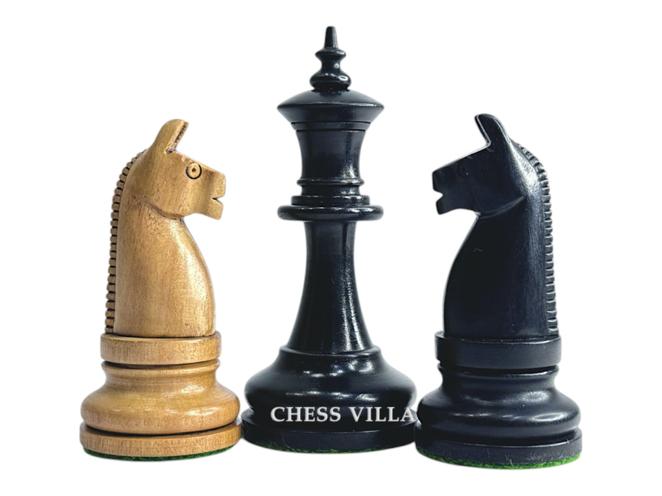 1900s' American Chess Company Reproduction Chess Set - Chess Pieces Only - Weighted Distressed Antiqued & Ebonised Boxwood- 3.8" King