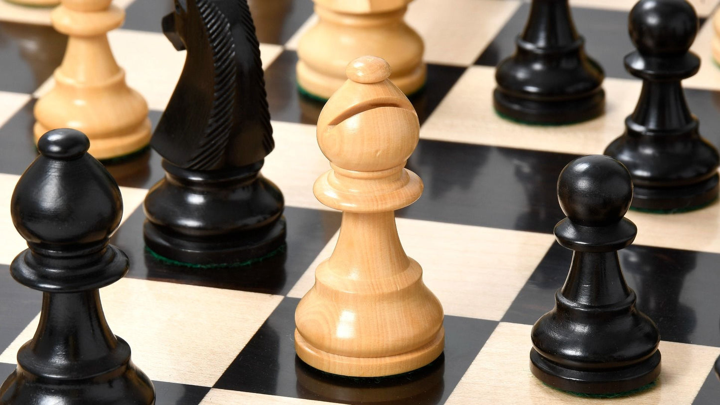 90s Reproduced 3.6" French Chavet Championship Tournament Chess Pieces Only Set-Weighted Ebonised Boxwood