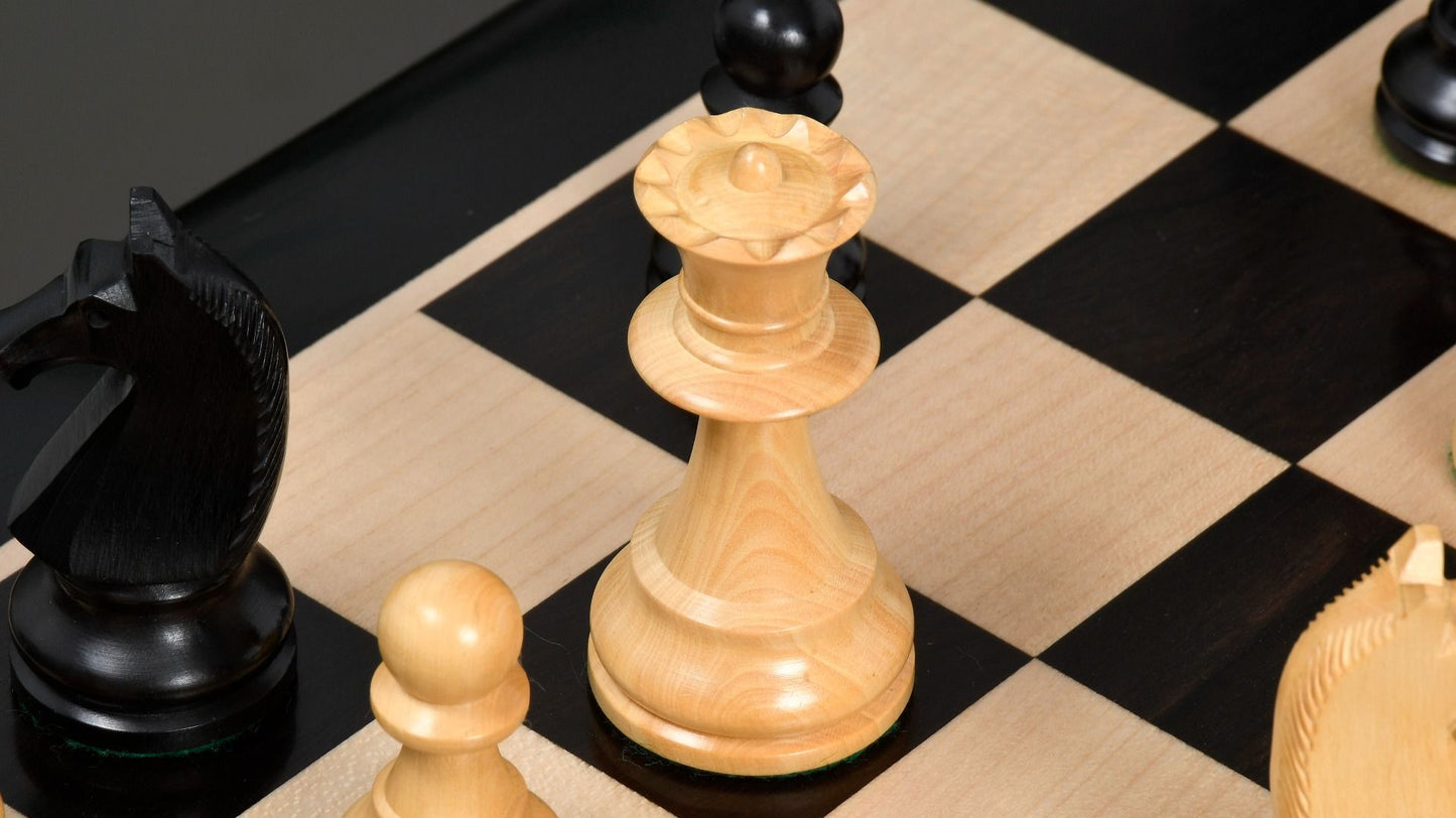 90s Reproduced 3.6" French Chavet Championship Tournament Chess Pieces Only Set-Weighted Ebonised Boxwood
