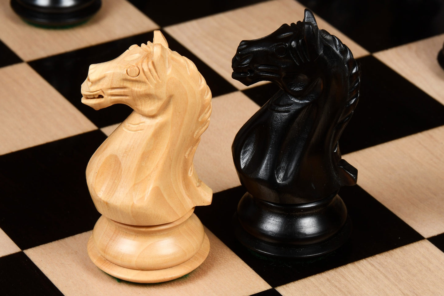 4" Fierce Knight Staunton Chess Pieces Only Set – Ebonised Boxwood & Boxwood