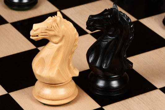 4" Fierce Knight Staunton Chess Pieces Only Set – Ebonised Boxwood & Boxwood