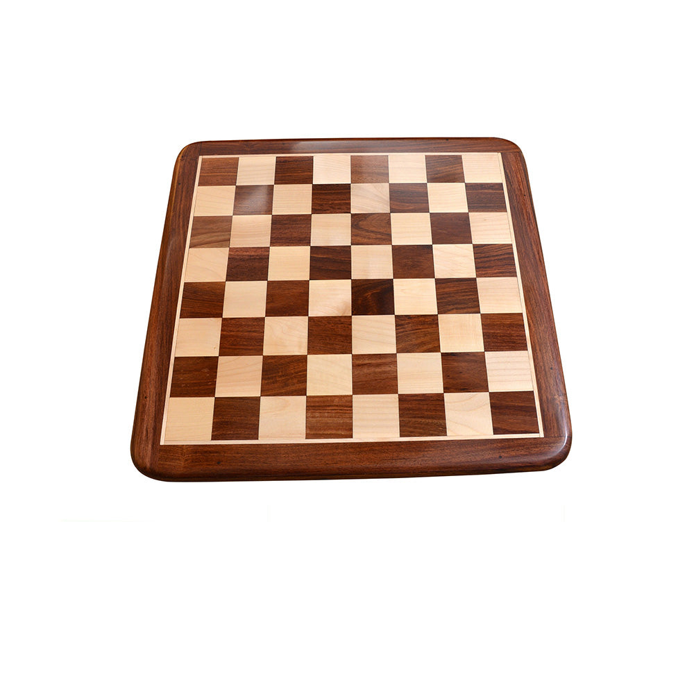 21" Round Edge Series Hand Carved Chess Board In Maple & Golden Rosewood - 55 mm Square