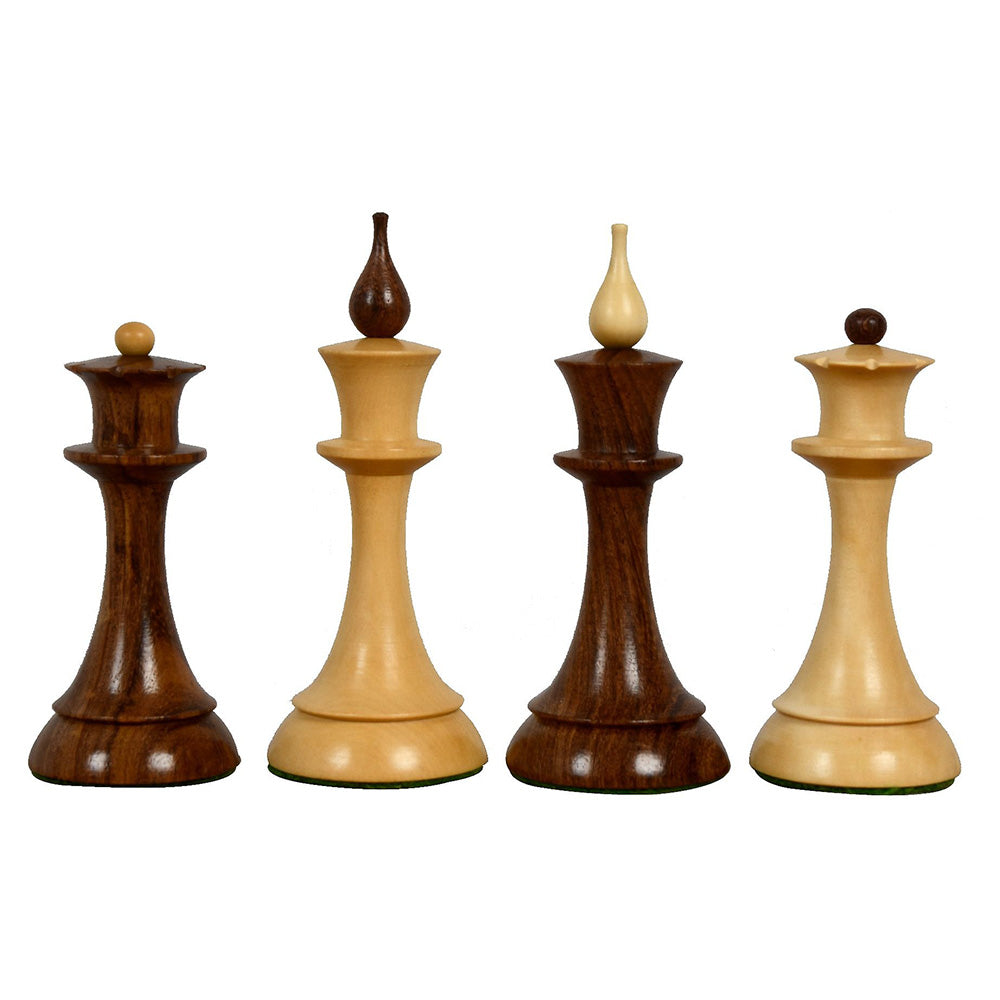 1950s Soviet Latvian Reproduced Chess Pieces Only Set - Weighted Golden Rosewood & Boxwood