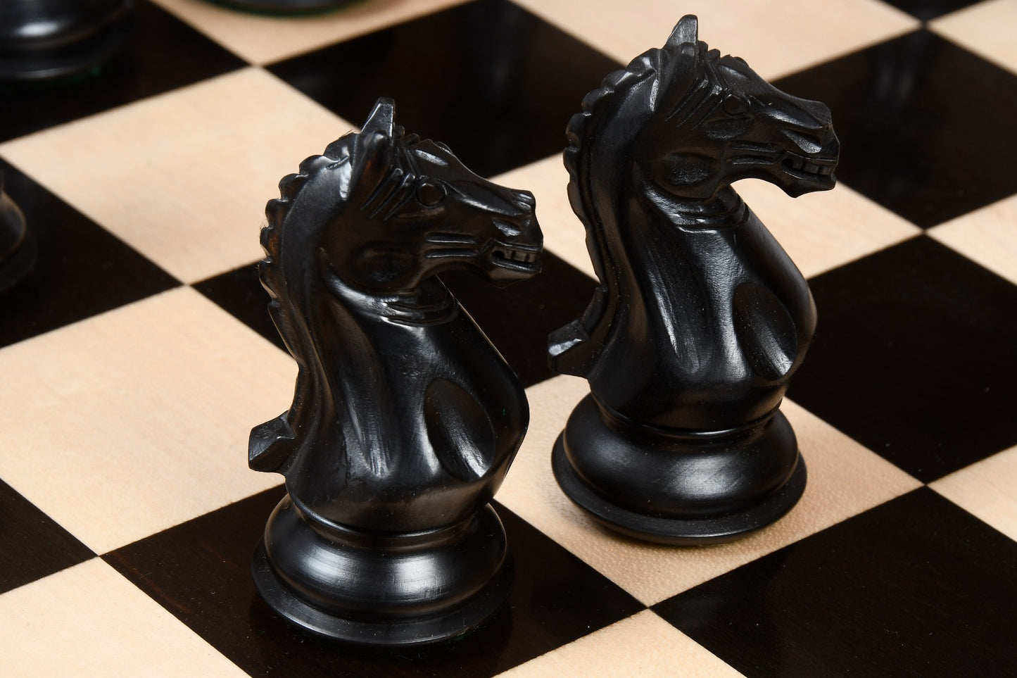 4" Fierce Knight Staunton Chess Pieces Only Set – Ebonised Boxwood & Boxwood