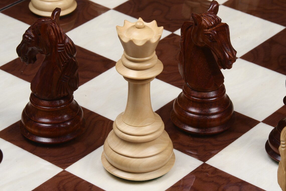 4.6" Rare Columbian Luxury Chess Pieces Only Set - Triple Weighted Bud Rosewood