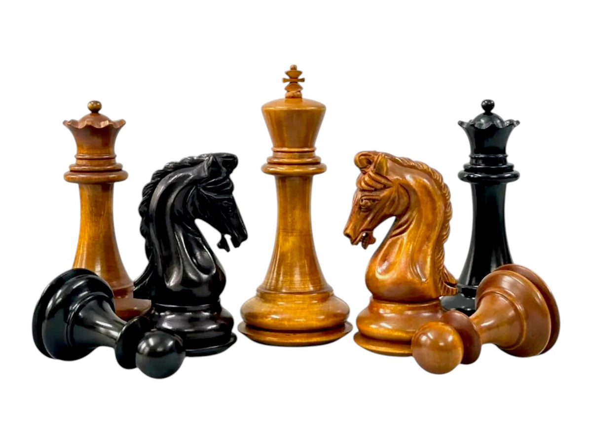 3.9" Imperial Series Reproduced Staunton Chess Pieces Set Only- Weighted Ebony & Antiqued Boxwood