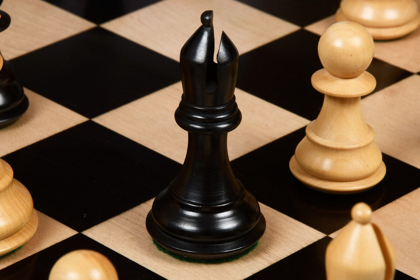 4" Fierce Knight Staunton Chess Pieces Only Set – Ebonised Boxwood & Boxwood