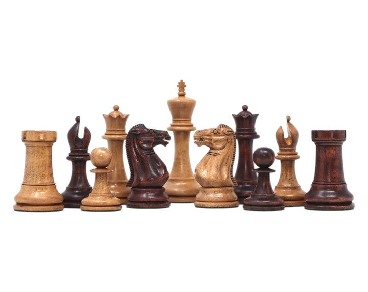 1849 Original Jaques Staunton Chess Pieces Only set - Triple Weighted Mahogany Stained & Distressed Boxwood - 4.5" King